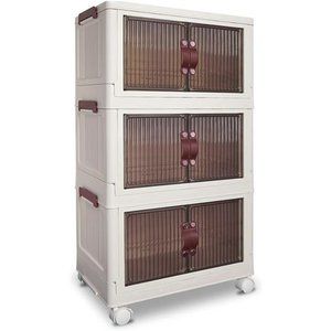 Collapsible Storage Bins, 30 QT Stackable Storage Bins, 3 Tier  with Wheel